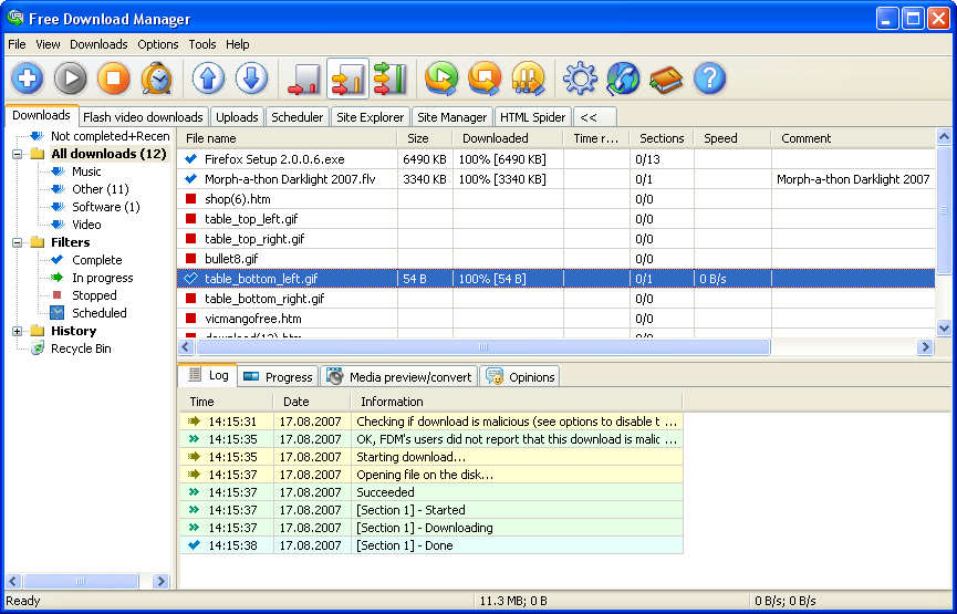 Downloads window — Old version