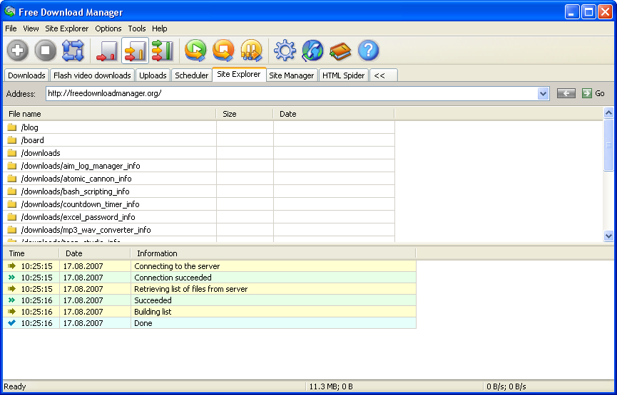 Site Explorer window