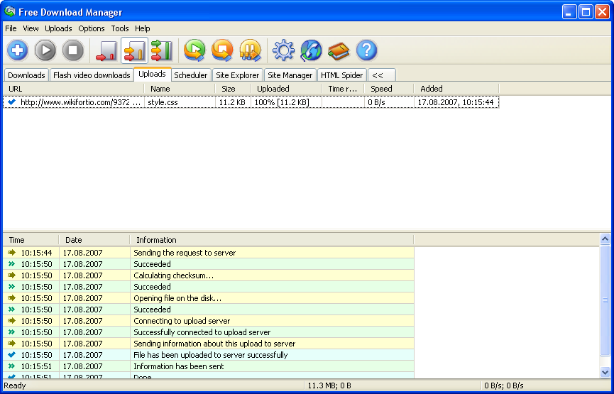 Uploads window